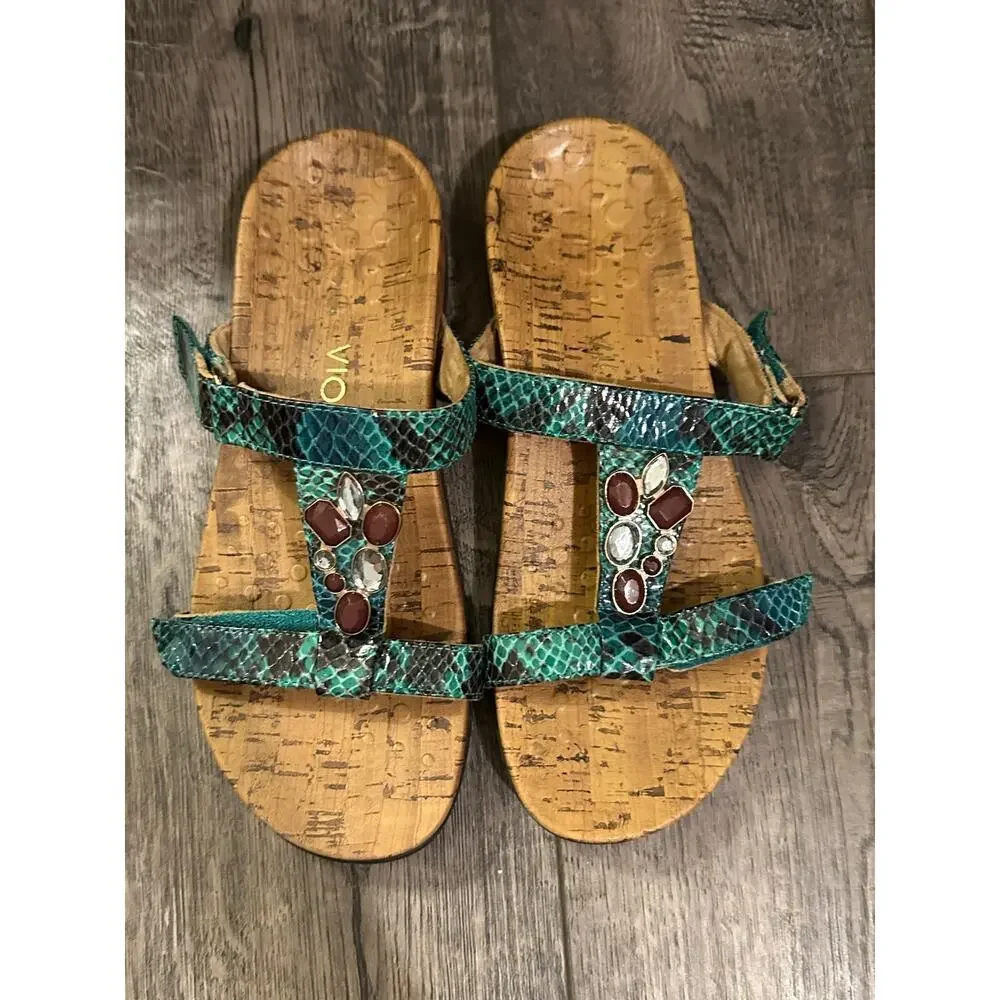 Vionic Women's Green Ortho heel Snakeskin Print Slide Sandals Size 7